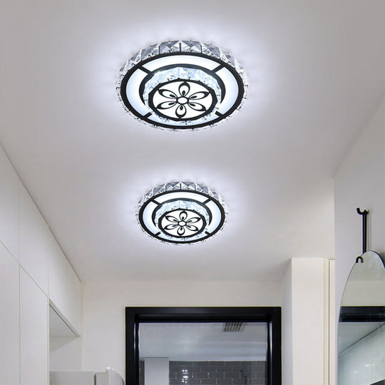 Minimalist LED Crystal Flush Mount Ceiling Lamp with Acrylic Geometry and Floral Pattern