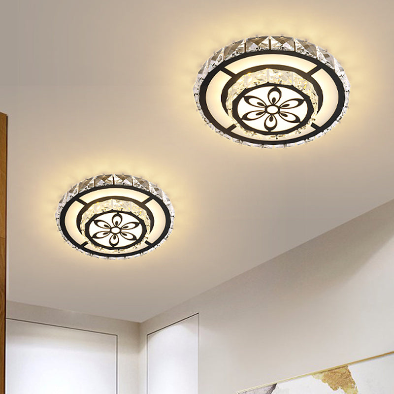 Minimalist LED Crystal Flush Mount Ceiling Lamp with Acrylic Geometry and Floral Pattern