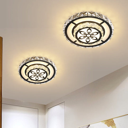 Minimalist Led Crystal Flush Mount Ceiling Lamp With Acrylic Geometry And Floral Pattern Black /