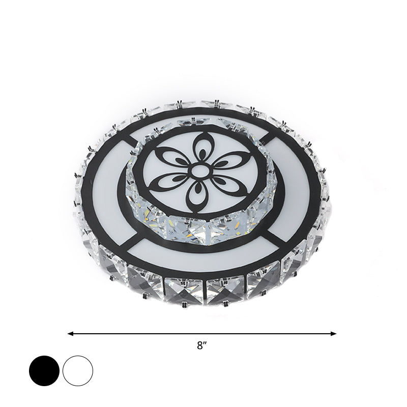Minimalist Led Crystal Flush Mount Ceiling Lamp With Acrylic Geometry And Floral Pattern