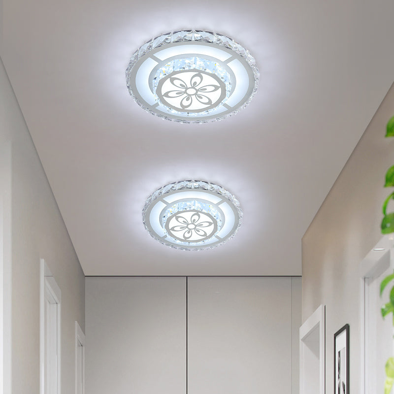 Minimalist LED Crystal Flush Mount Ceiling Lamp with Acrylic Geometry and Floral Pattern