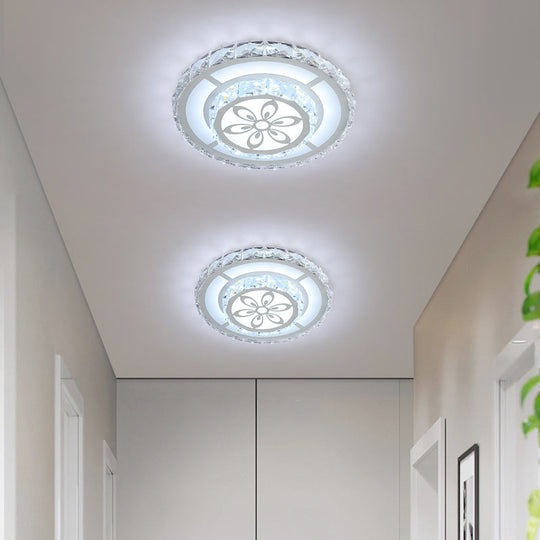 Minimalist LED Crystal Flush Mount Ceiling Lamp with Acrylic Geometry and Floral Pattern
