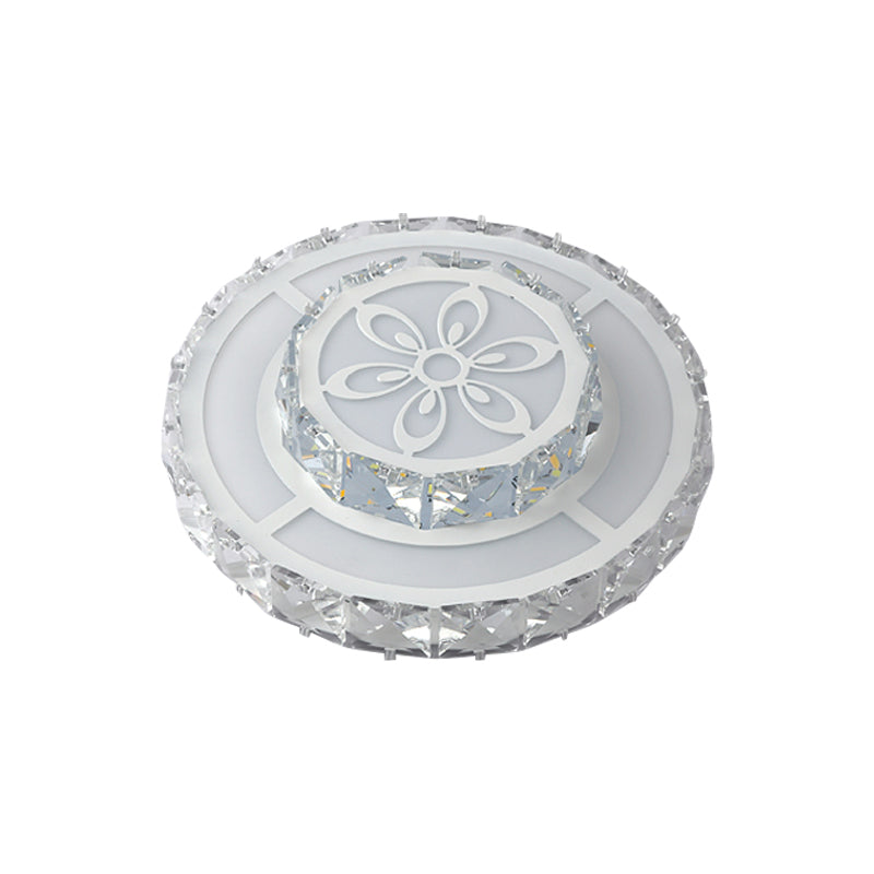 Minimalist Led Crystal Flush Mount Ceiling Lamp With Acrylic Geometry And Floral Pattern