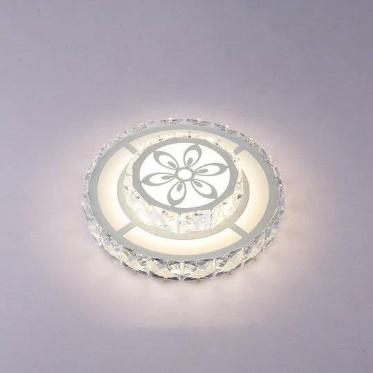 Minimalist LED Crystal Flush Mount Ceiling Lamp with Acrylic Geometry and Floral Pattern