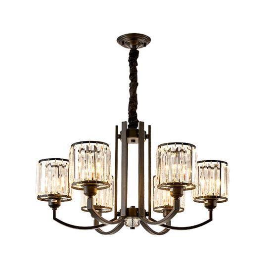 Classic Black Cylinder Pendant Light With Faceted Crystal: Elegant Living Room Chandelier