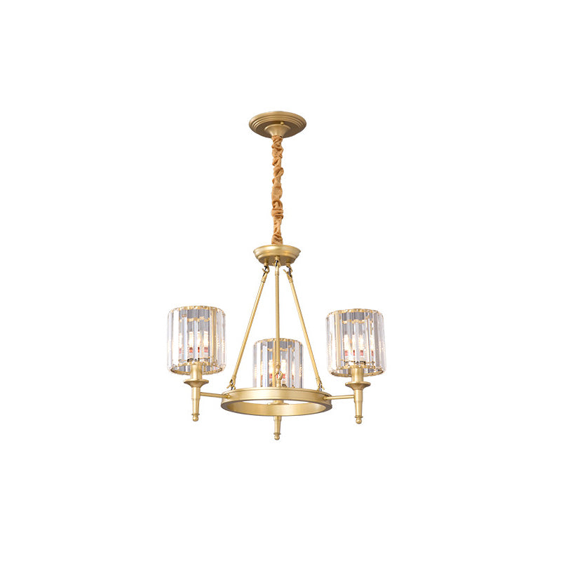 Traditional Crystal Cylinder Chandelier - Elegant Suspension Pendant Light For Living Room 3 / Gold