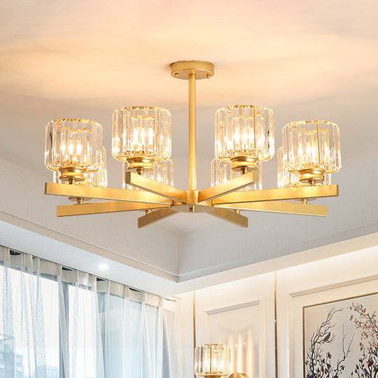 Modern Gold Crystal Pendant Chandelier Light - 3/6/10 Heads, Cylindrical Design