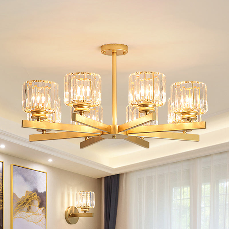 Modern Gold Crystal Pendant Chandelier Light - 3/6/10 Heads, Cylindrical Design