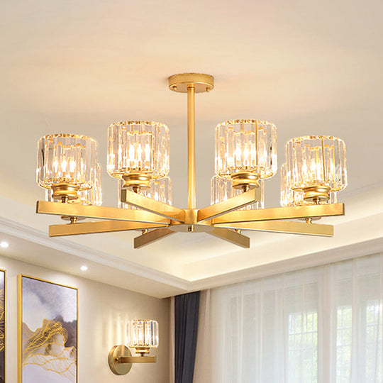 Modern Gold Crystal Pendant Chandelier Light - 3/6/10 Heads, Cylindrical Design
