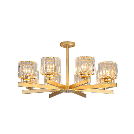 Modern Gold Crystal Pendant Chandelier Light - 3/6/10 Heads, Cylindrical Design