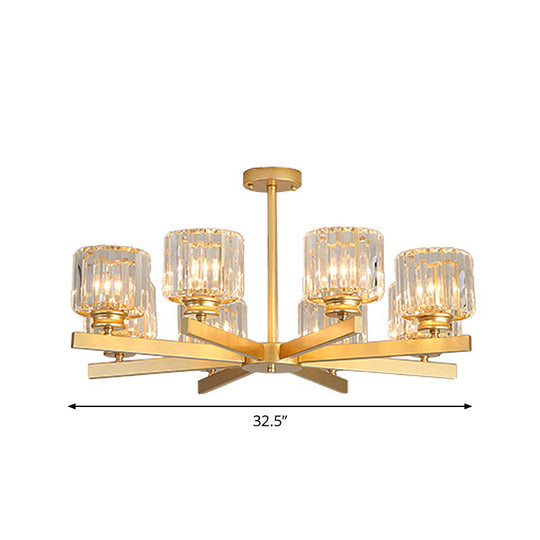 Modern Gold Crystal Pendant Chandelier Light - 3/6/10 Heads, Cylindrical Design