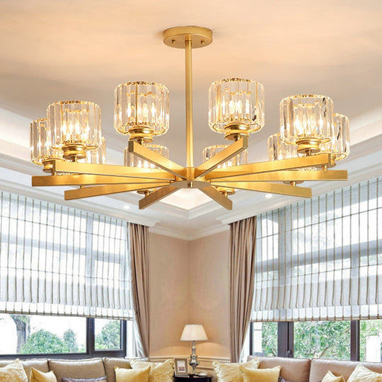 Modern Gold Crystal Pendant Chandelier Light - 3/6/10 Heads, Cylindrical Design