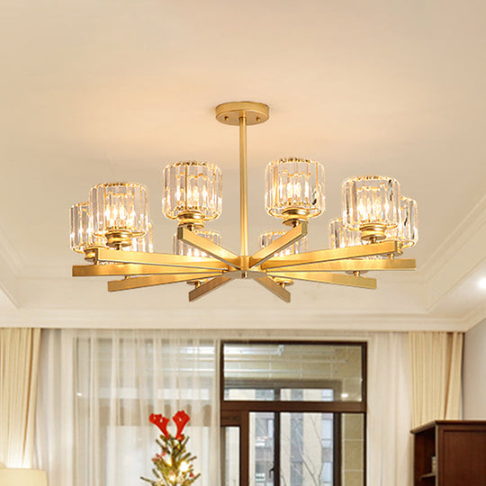 Modern Gold Crystal Chandelier Pendant Light - 3/6/10 Heads Cylindrical Design