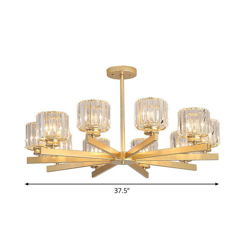 Modern Gold Crystal Pendant Chandelier Light - 3/6/10 Heads, Cylindrical Design
