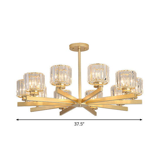 Modern Gold Crystal Pendant Chandelier Light - 3/6/10 Heads, Cylindrical Design