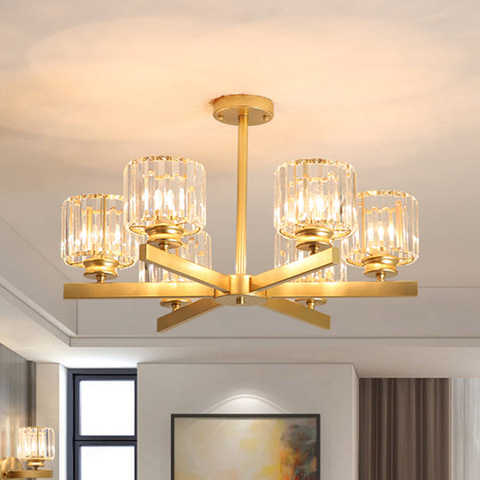 Modern Gold Crystal Pendant Chandelier Light - 3/6/10 Heads, Cylindrical Design