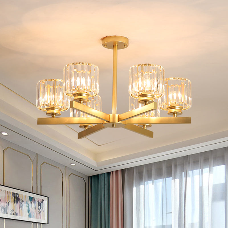 Modern Gold Crystal Pendant Chandelier Light - 3/6/10 Heads, Cylindrical Design
