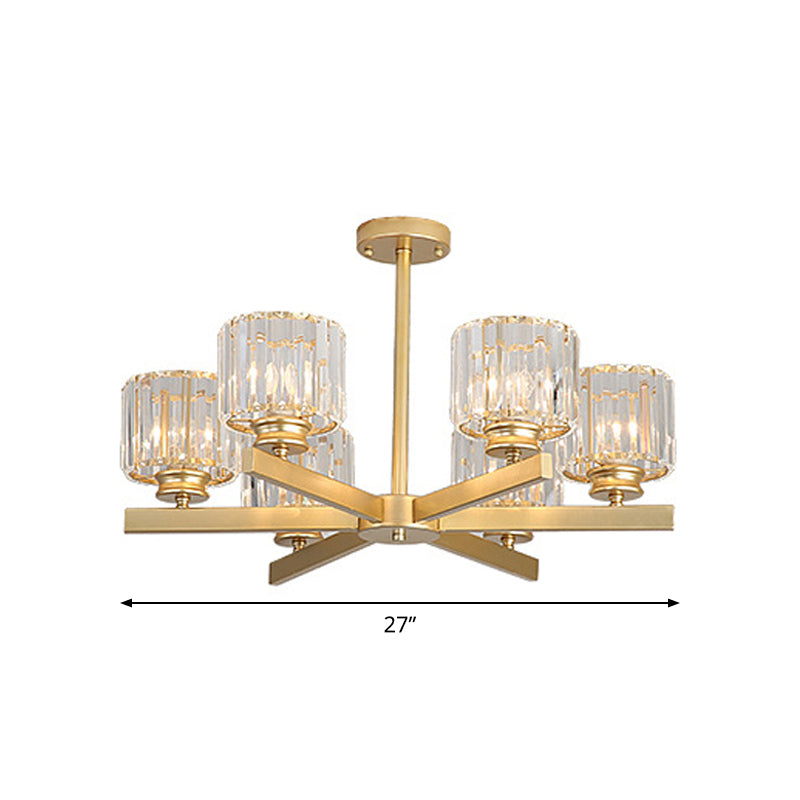 Modern Gold Crystal Chandelier Pendant Light - 3/6/10 Heads Cylindrical Design