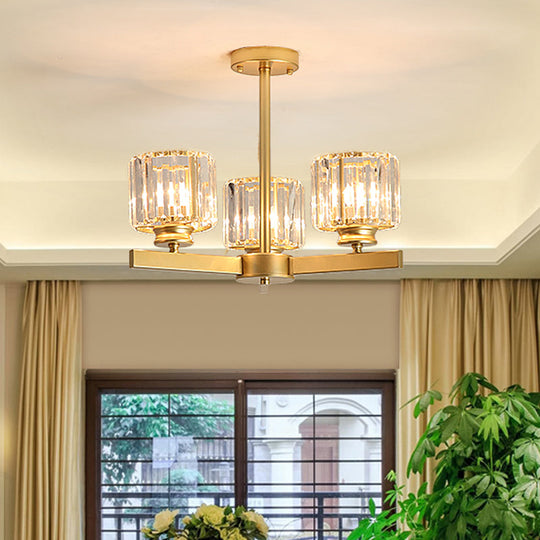 Modern Gold Crystal Pendant Chandelier Light - 3/6/10 Heads, Cylindrical Design