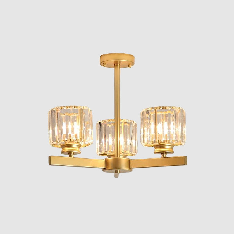Modern Gold Crystal Chandelier Pendant Light - 3/6/10 Heads Cylindrical Design