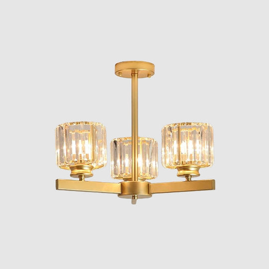 Modern Gold Crystal Chandelier Pendant Light - 3/6/10 Heads Cylindrical Design