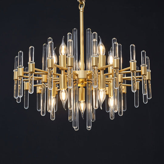 Modern Brass 10-Head Crystal Rod Chandelier - Radial Design For Living Room Lighting