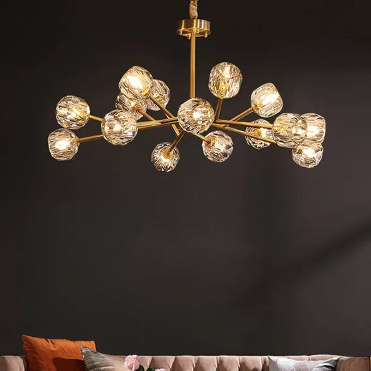 Postmodern Brass Branch Chandelier - 12/15/18-Light Crystal Ball Drop - Dining Room Ceiling Lamp