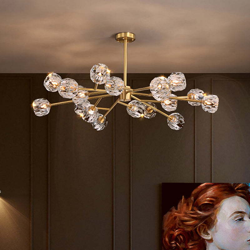 Branch Brass Crystal Ball Chandelier - 12/15 Lights Elegant Dining Room Ceiling Lamp