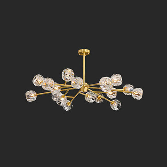 Postmodern Brass Branch Chandelier - 12/15/18-Light Crystal Ball Drop - Dining Room Ceiling Lamp