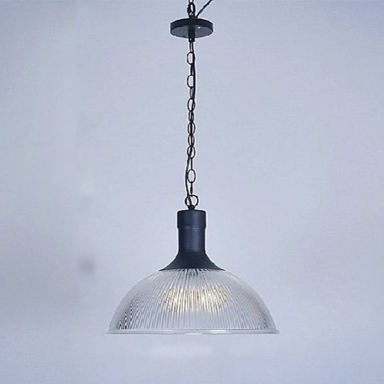 Ribbed Glass Dome Pendant Light Kit - Perfect For Living Rooms Black