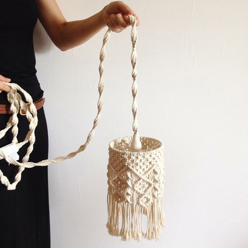 Classic White Woven Fringe Pendant Light With Hemp Rope - Perfect For Living Room Ceiling