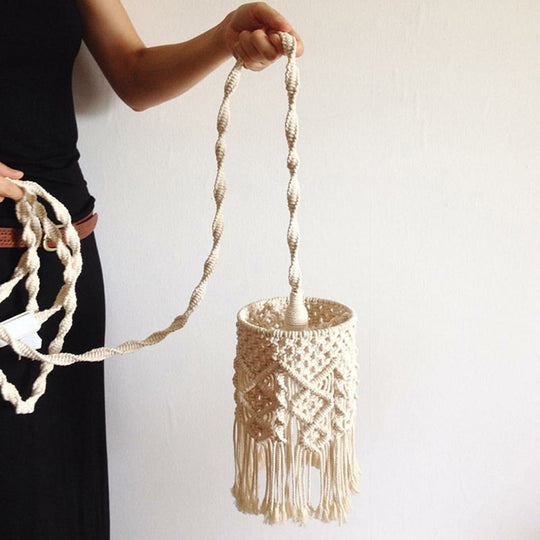 Classic White Woven Fringe Pendant Light With Hemp Rope - Perfect For Living Room Ceiling