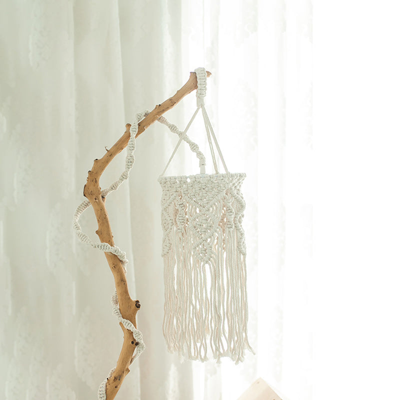 Classic White Woven Fringe Pendant Light With Hemp Rope - Perfect For Living Room Ceiling