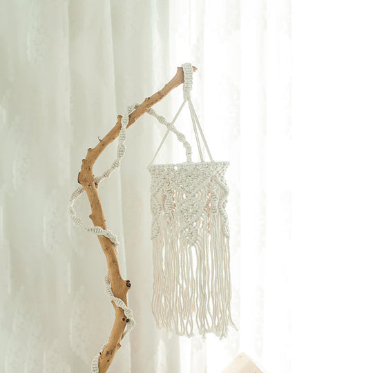 Classic White Woven Fringe Pendant Light With Hemp Rope - Perfect For Living Room Ceiling