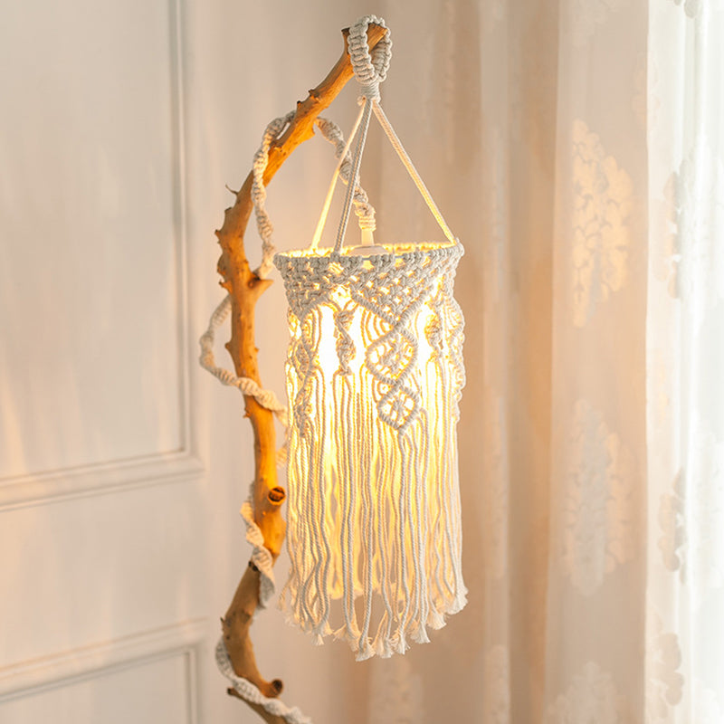 Classic White Woven Fringe Pendant Light With Hemp Rope - Perfect For Living Room Ceiling