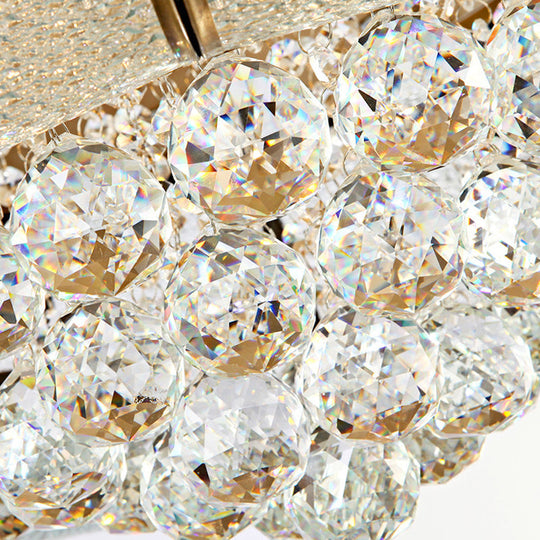 Country Brass Flush Mount Led Ceiling Lamp With Seedy Glass And Crystal Draping