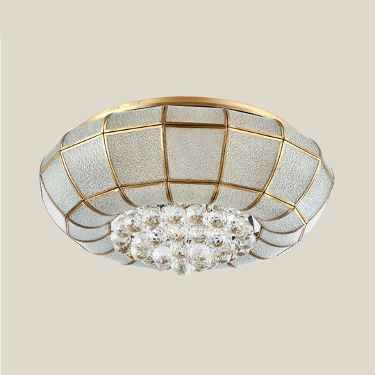 Country Brass Flush Mount Led Ceiling Lamp With Seedy Glass And Crystal Draping / 18