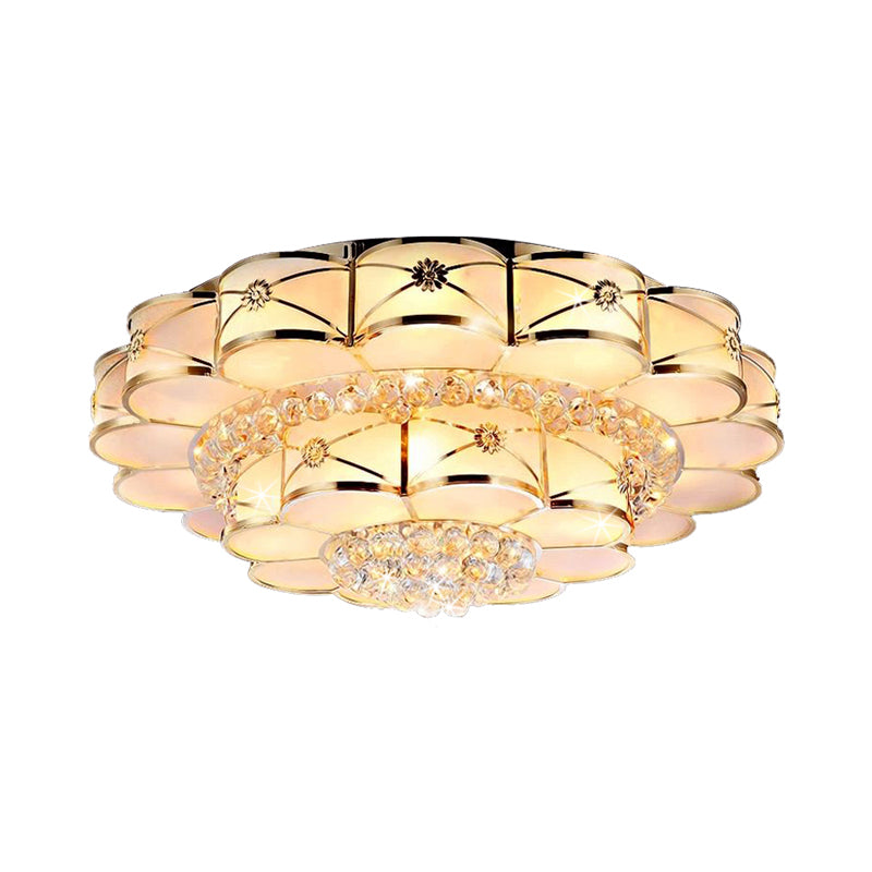 Gold Frosted Glass Flush Light Fixture For Traditional Bedrooms - Elegant Ceiling Lighting With