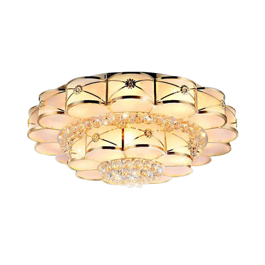 Gold Frosted Glass Flush Light Fixture For Traditional Bedrooms - Elegant Ceiling Lighting With