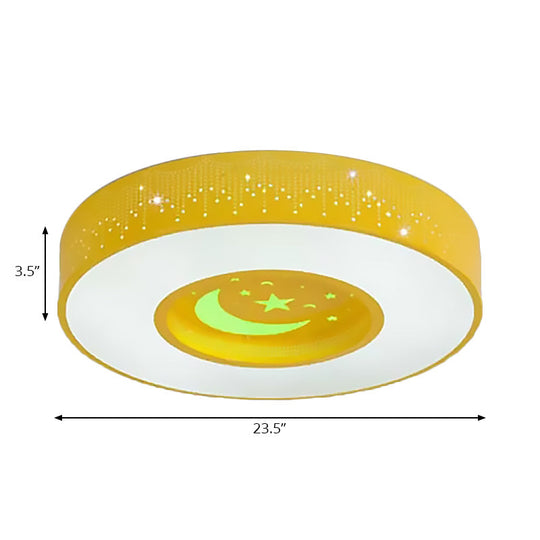 Macaron Acrylic LED Ceiling Lamp - Blue/Yellow/Green, 16"/19.5"/23.5" Round Flush Mount, Bedroom Lighting