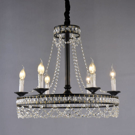 Country-Style Crystal Chandelier With Black Pendant Lamp And Wagon Wheel Design 6 /
