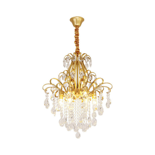 Metal Drop Pendant Chandelier With Crystal Draping - Traditional Branch Design