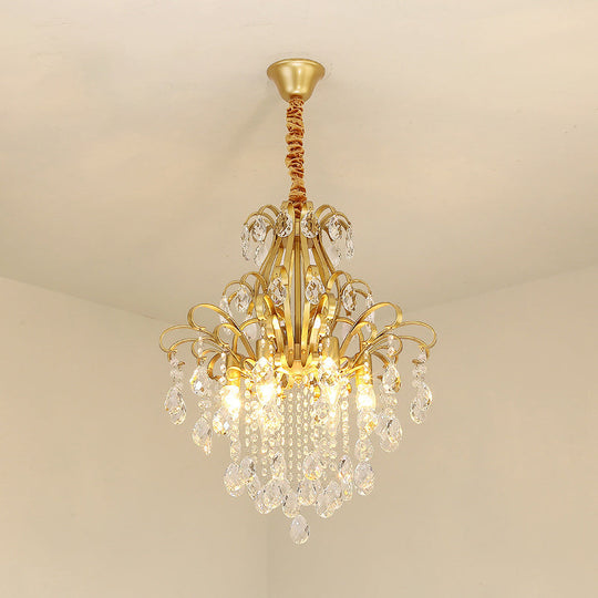 Metal Drop Pendant Chandelier With Crystal Draping - Traditional Branch Design Gold / 19.5