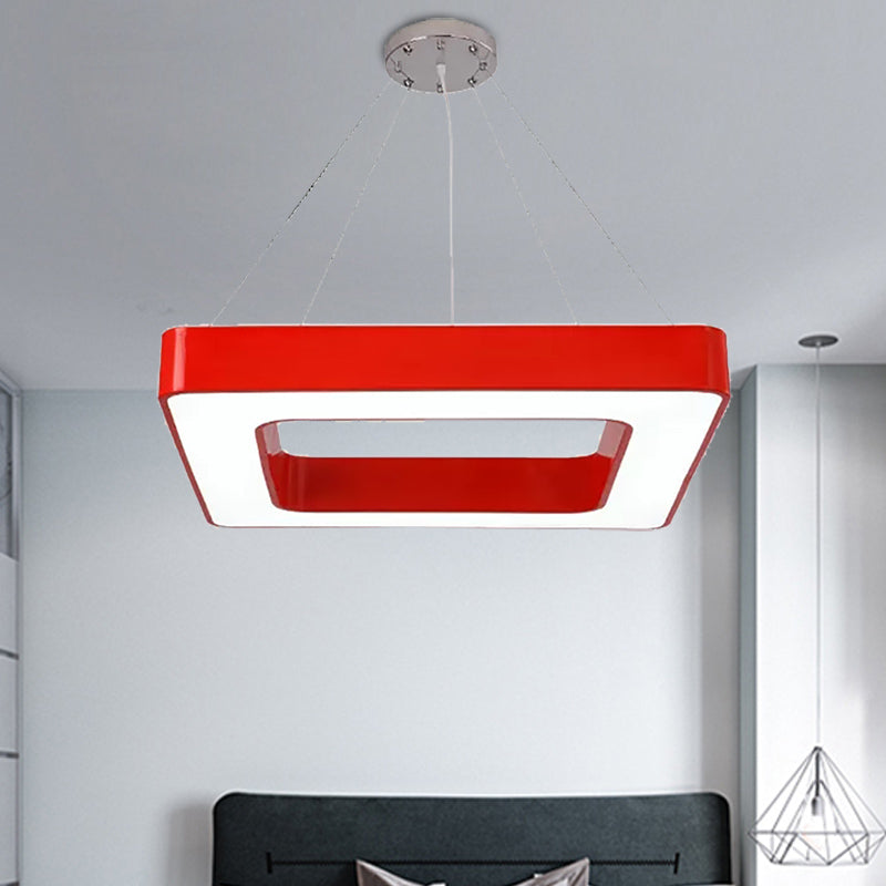Kids Acrylic Led Chandelier Light Fixture In Colorful Square Design For Bedroom Red / White