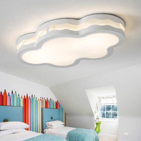 Cartoon Clouds Flush Mount Light - White Acrylic Ceiling Fixture for Children's Room