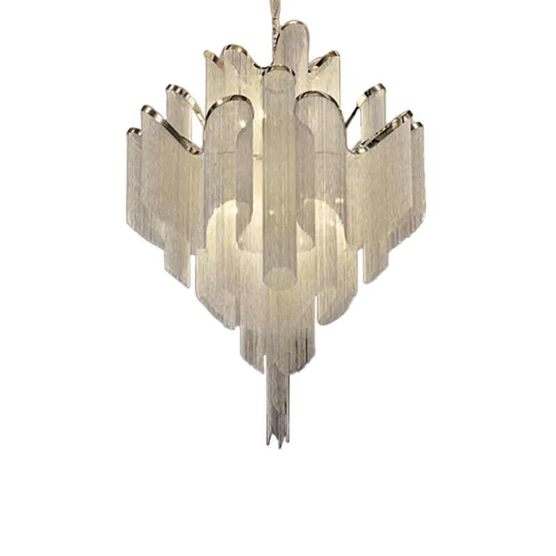 Modern LED Bedroom Chandelier: Silver Pendant Lamp with Tiered Tassel Aluminum Shade