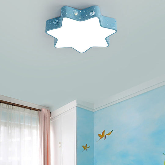 15"/19"/23" Macaron Star Ceiling Mounted LED Flush Light in Pink/Blue for Kid's Bedroom - Warm/White/2 Color Light
