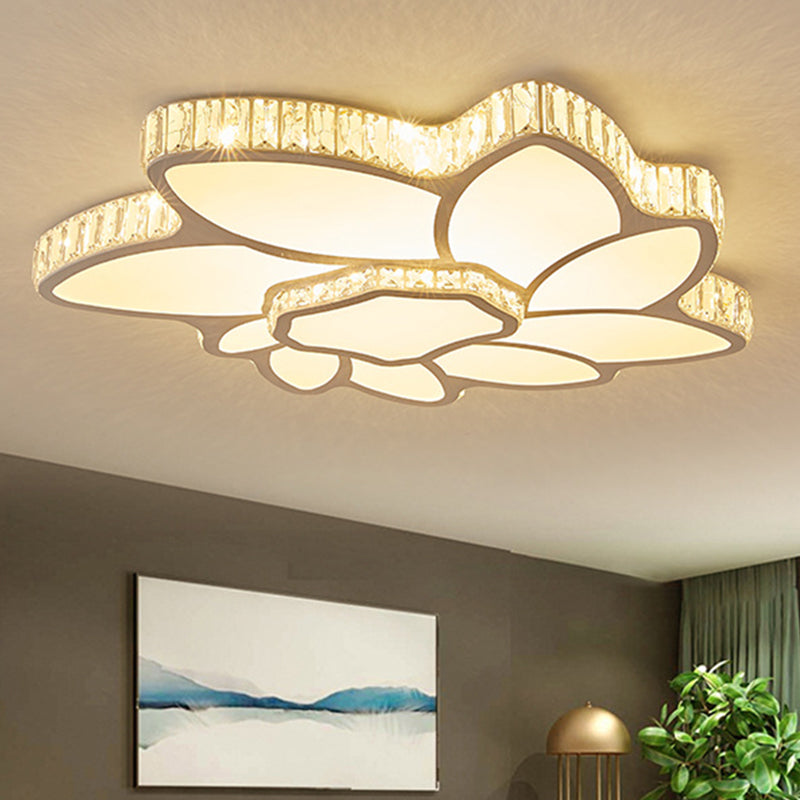 Flower Acrylic Shade Led Ceiling Light - Clear Crystal Flush Mount For Minimalist Living Room