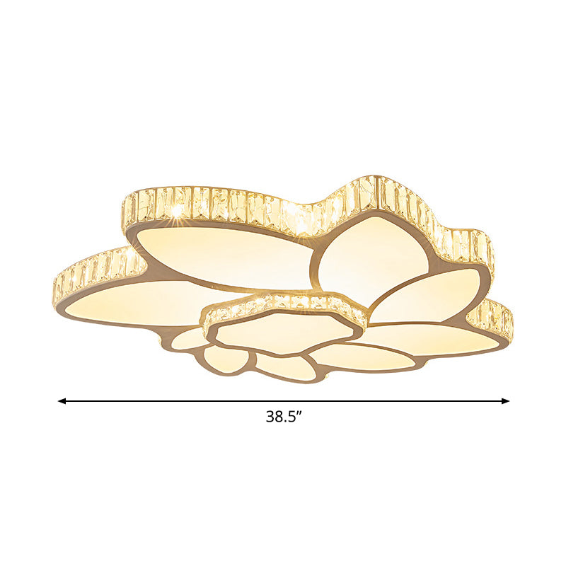 Plafonnier LED à abat-jour en acrylique avec fleur - Montage encastré en cristal transparent pour un éclairage de salon minimaliste