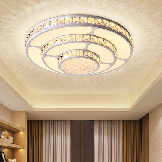 Modern LED Crystal Geometry Ceiling Lamp - White Flush Mount Light with 3-Tier Design